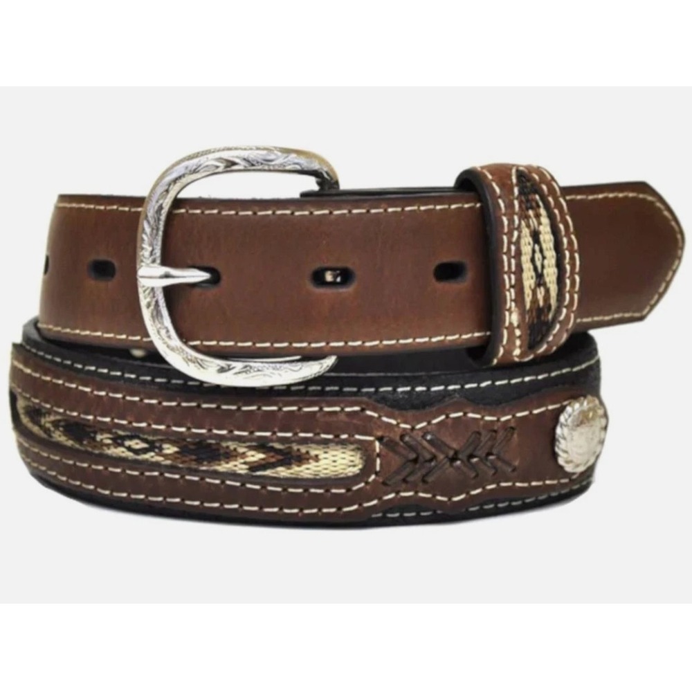 Nocona Western Belt Youth 26 Leather‎ Fabric Inset Conchos Black N4415801